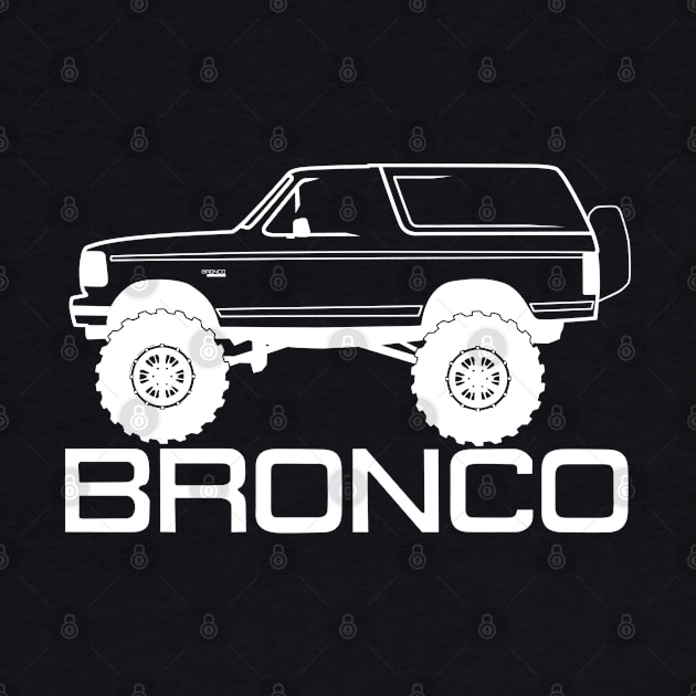 1992-1996 Bronco Side w/Tires, White Print by The OBS Apparel